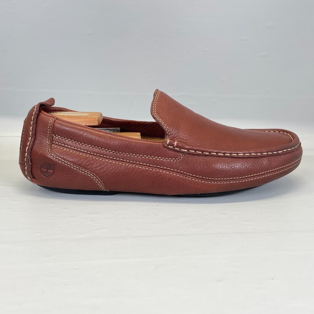 Timberland Belize Bay Driving Shoes Mens Size 10.5 Brown Leather Slip On Loafers